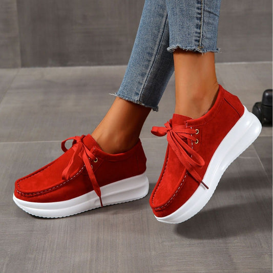Casual sports single shoe round toe lace up flat bottom comfortable mesh women's shoes