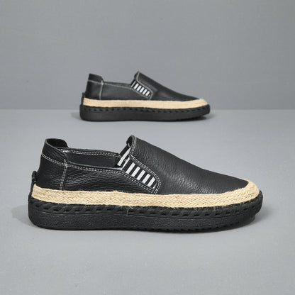 Handmade leather sewn massage shoe toe layer cowhide casual fisherman one foot men's shoes