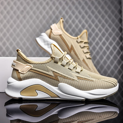 Fashionable Men's Shoes Summer New Breathable Student Casual Shoes Thin, Lightweight, Low cut, Fashionable Thick Bottom Flyknit Sports Shoes