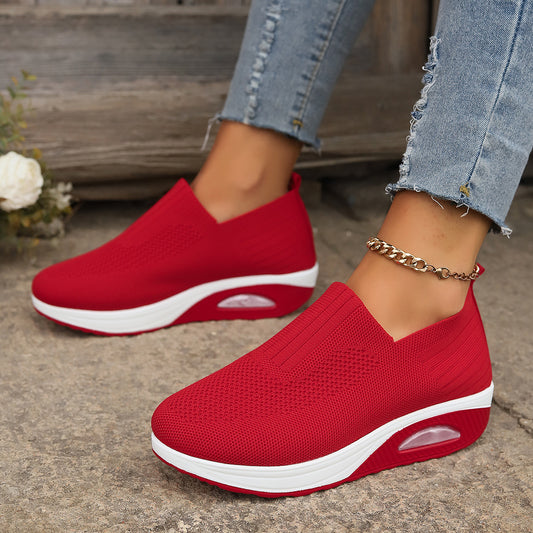 Women's shoes with thick sole and air cushion comfortable for casual sports breathable and fly woven soft soled women's shoes