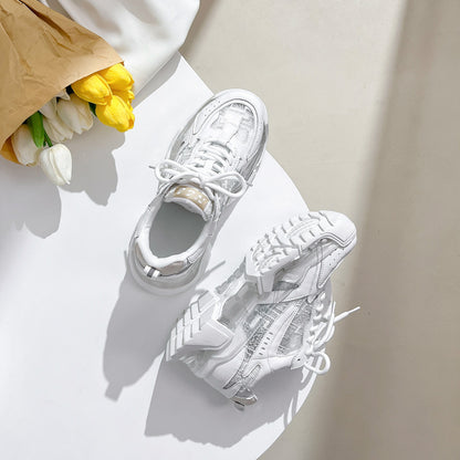 Casual Sports Shoes Women's Summer New Leather White Shoes To Increase Breathable Casual Shoes