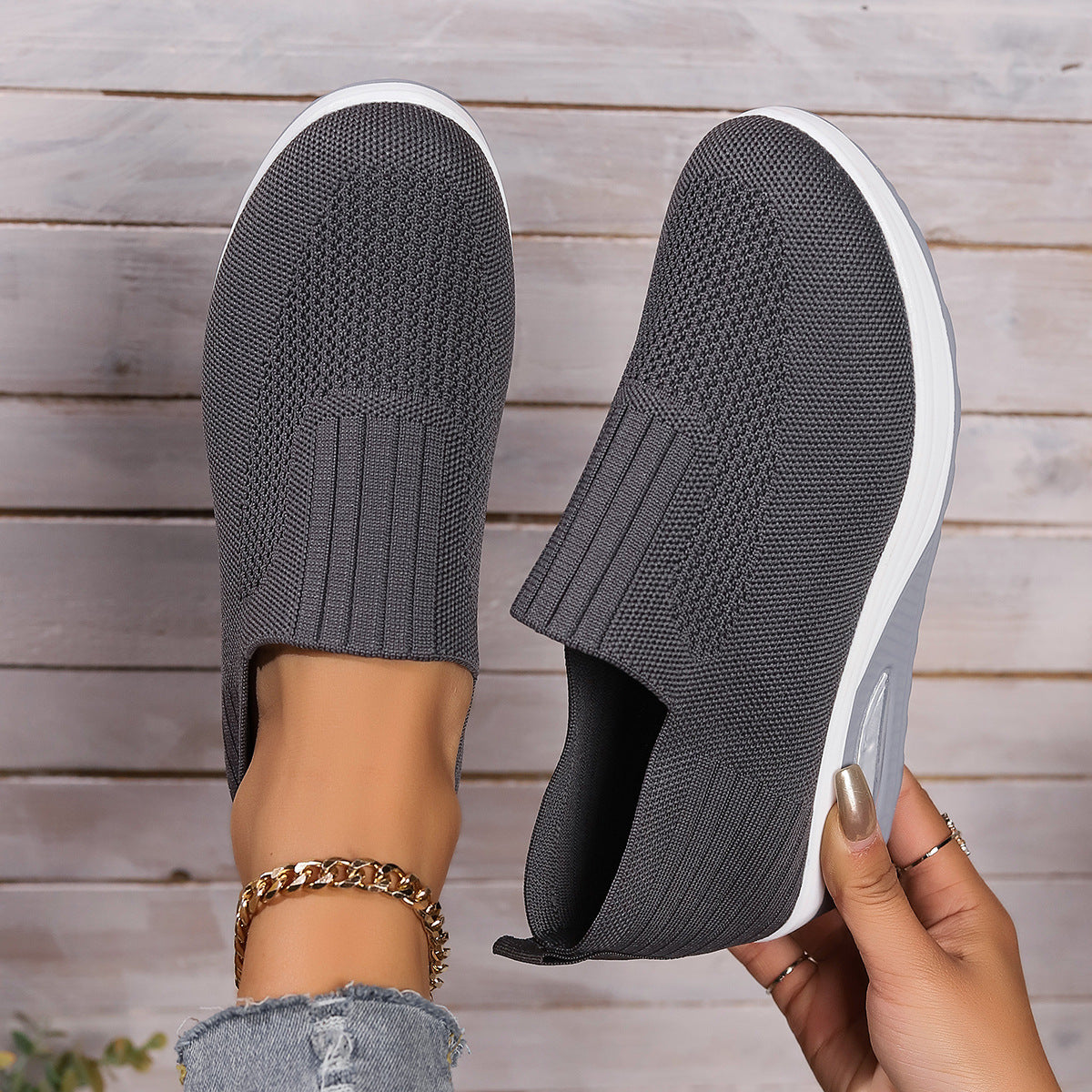 Women's shoes with thick sole and air cushion comfortable for casual sports breathable and fly woven soft soled women's shoes